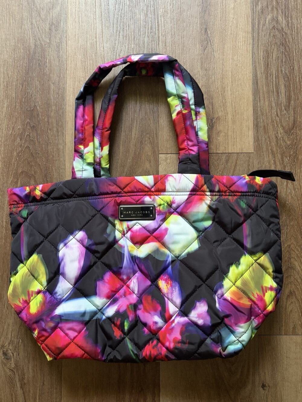 Marc Jacobs Quilted Nylon Medium Tote Shoulder Bag Colorful Flower Print New